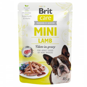 BRIT CARE DOG MINI LAMB FILLETS konservi suņiem Jērs mērcē 85g